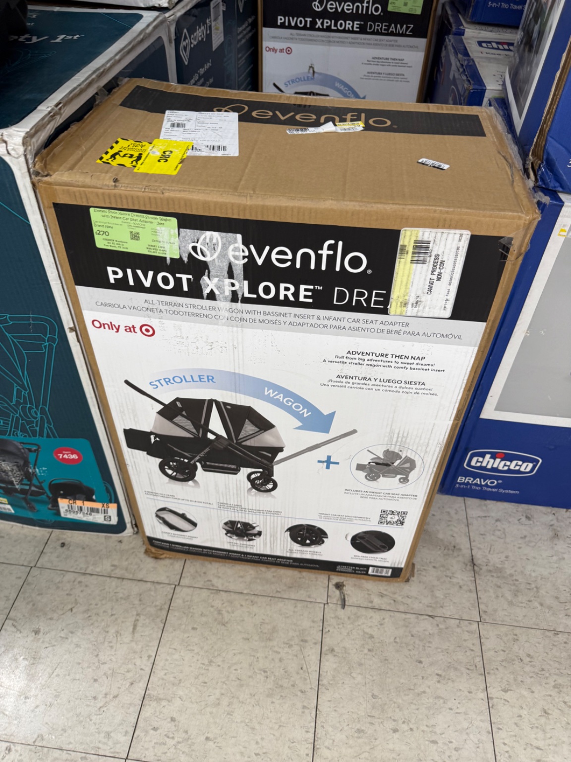 Evenflo Pivot Xplore Dreamz stroller wagon with infant car seat adapter