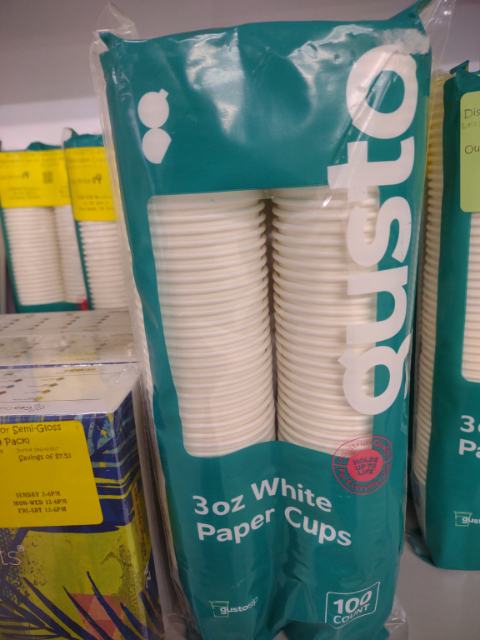 GUSTO 3 oz White Paper Cups, 100 Count