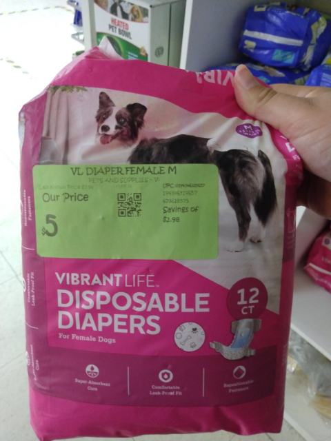 Vibrant Life Disposable Diapers for Female Dogs, Medium, 12 ct