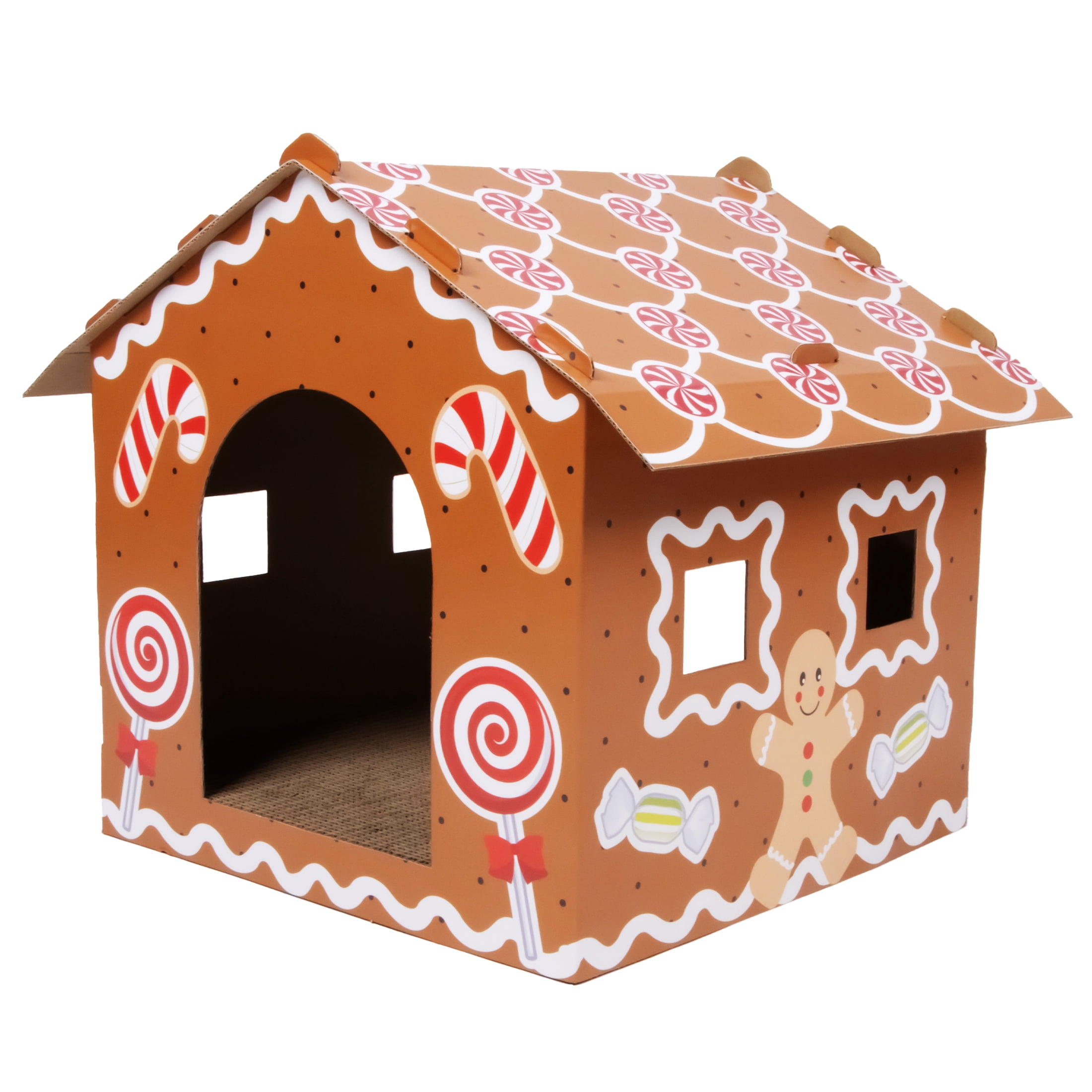 Kitty City Christmas Gingerbread Cardboard Cat House with Scratching Pad